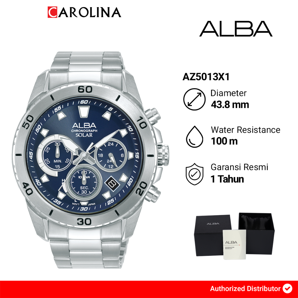 Jam Tangan Pria Alba Active Chronograph AZ5013X1 Blue Dial Stainless Steel Strap