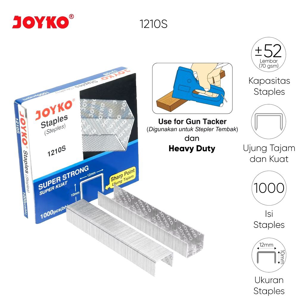 

Joyko 1210S | Refill Stapler | Isi Stapler HD-12A/13 | HD-12L/24 | HD-12N/13 | HD-12N/24 | HS-6 | HS-7 | HS-11 | HS-13 | HS-12P/17 | GT-702