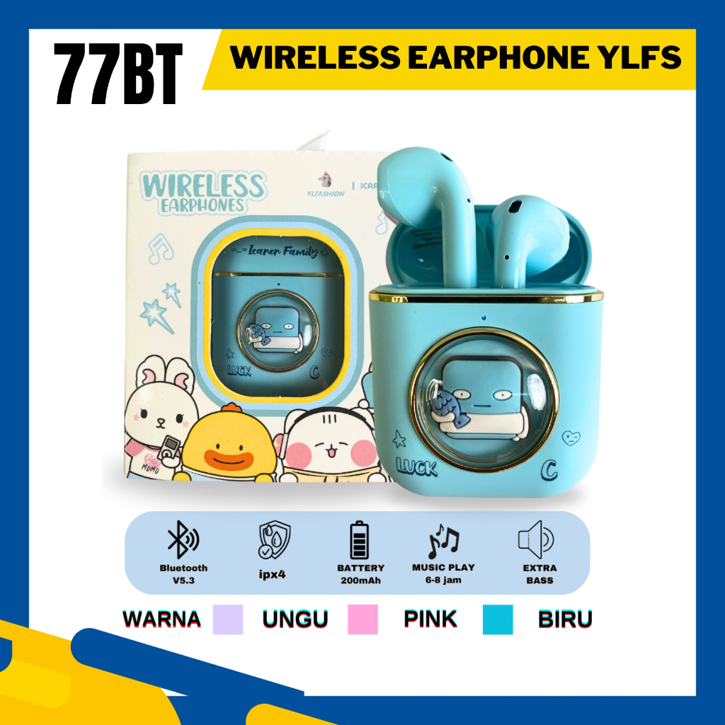 TWS Headset Anak YLFS-77BT Wireless iCare Family BIRU / PINK / UNGU