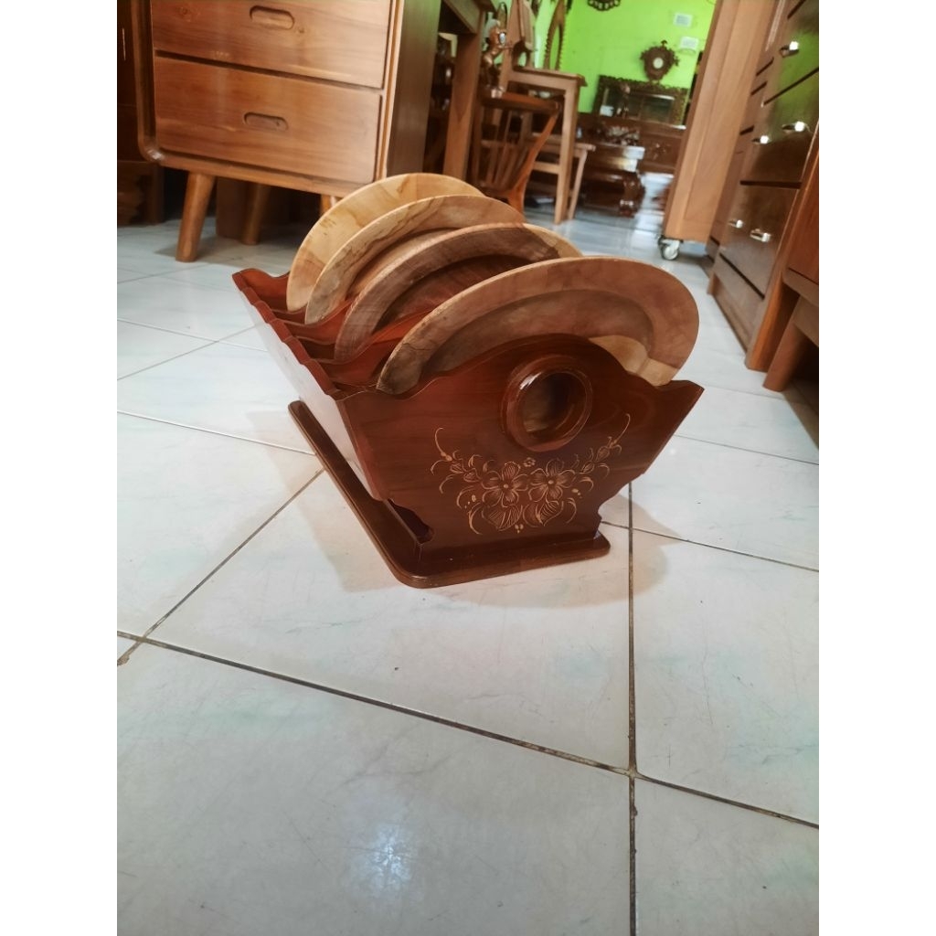 tempat piring kayu jati-tempat piring unik