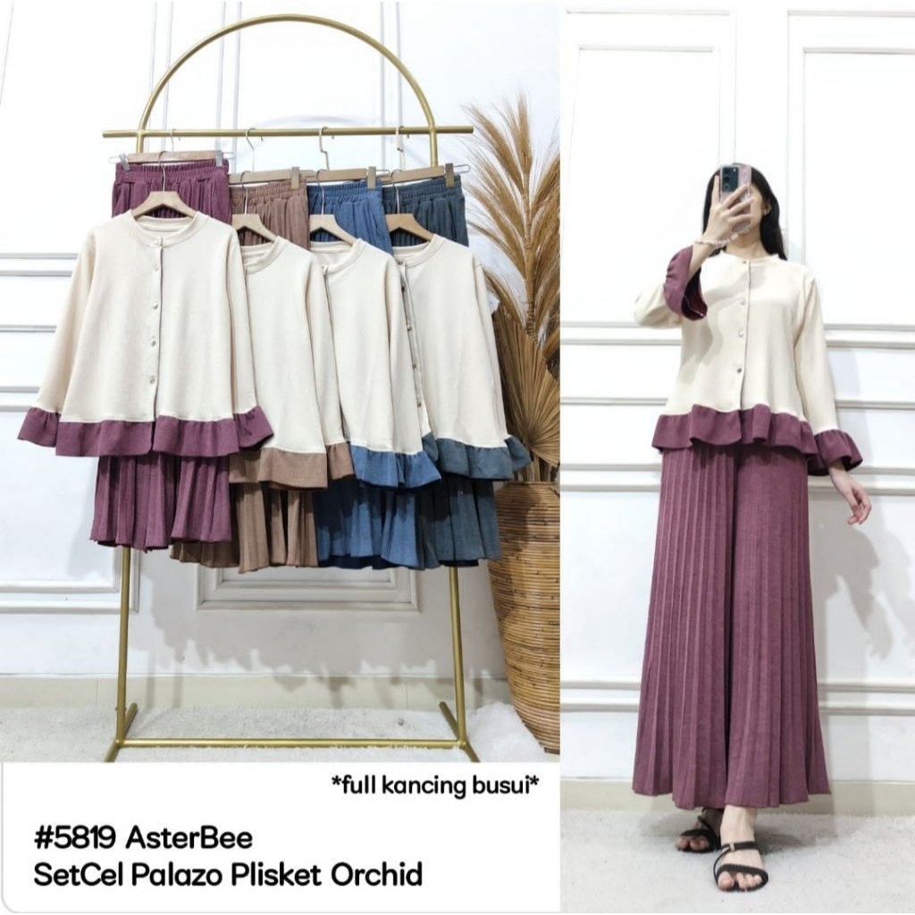 Setelan Celana Palazo Plisket Orchid Terbaru Kekinian CLARKE ORI