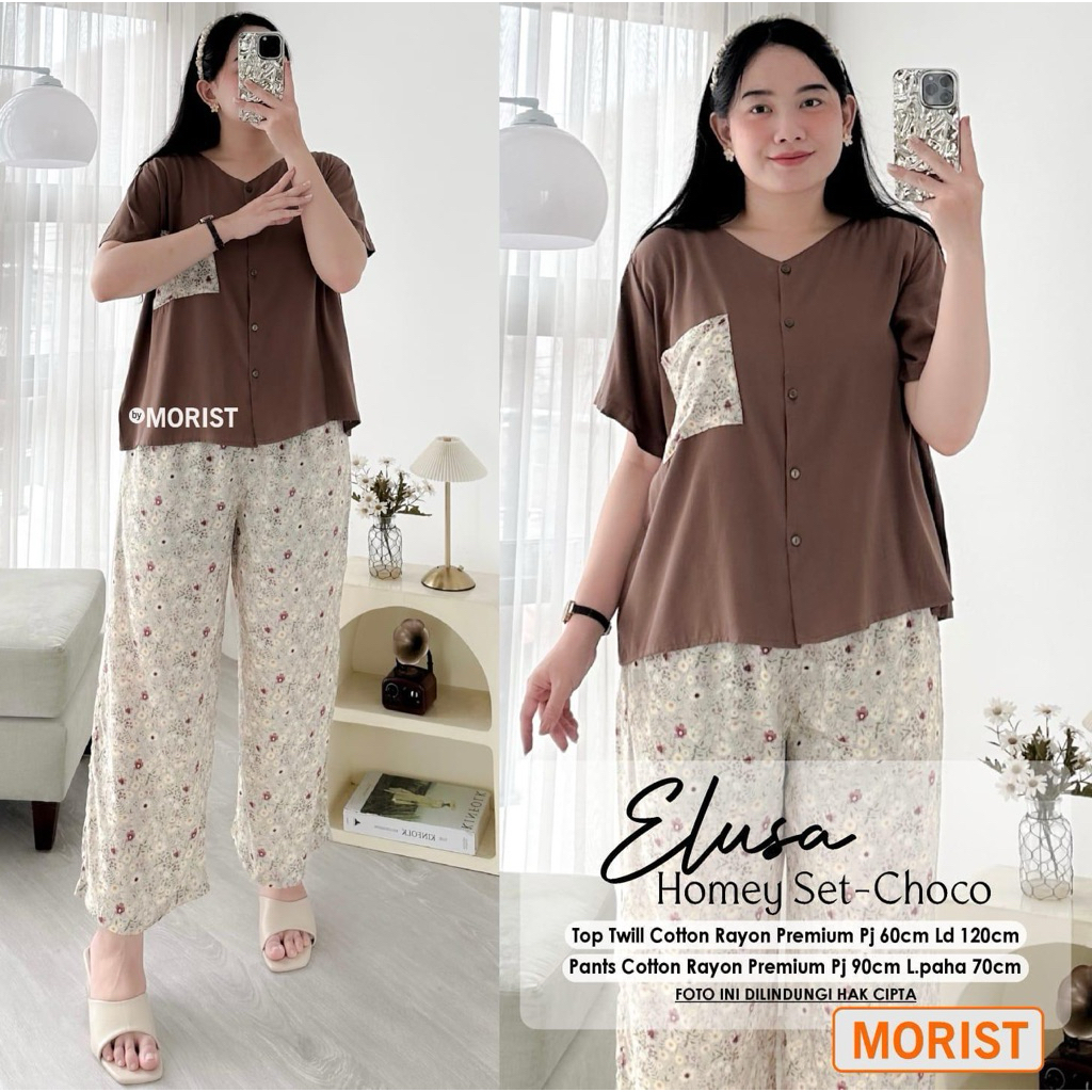 Homey set by morist setelan katun rayon katun twill nyaman polos perpaduan motif