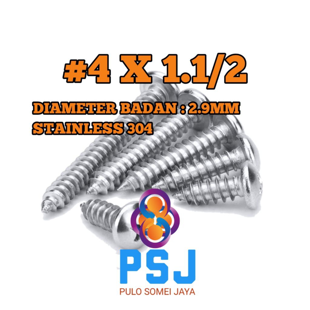 Sekrup Tapping Stainless 4 x 1 1/2 Tapping PH Stainless 304