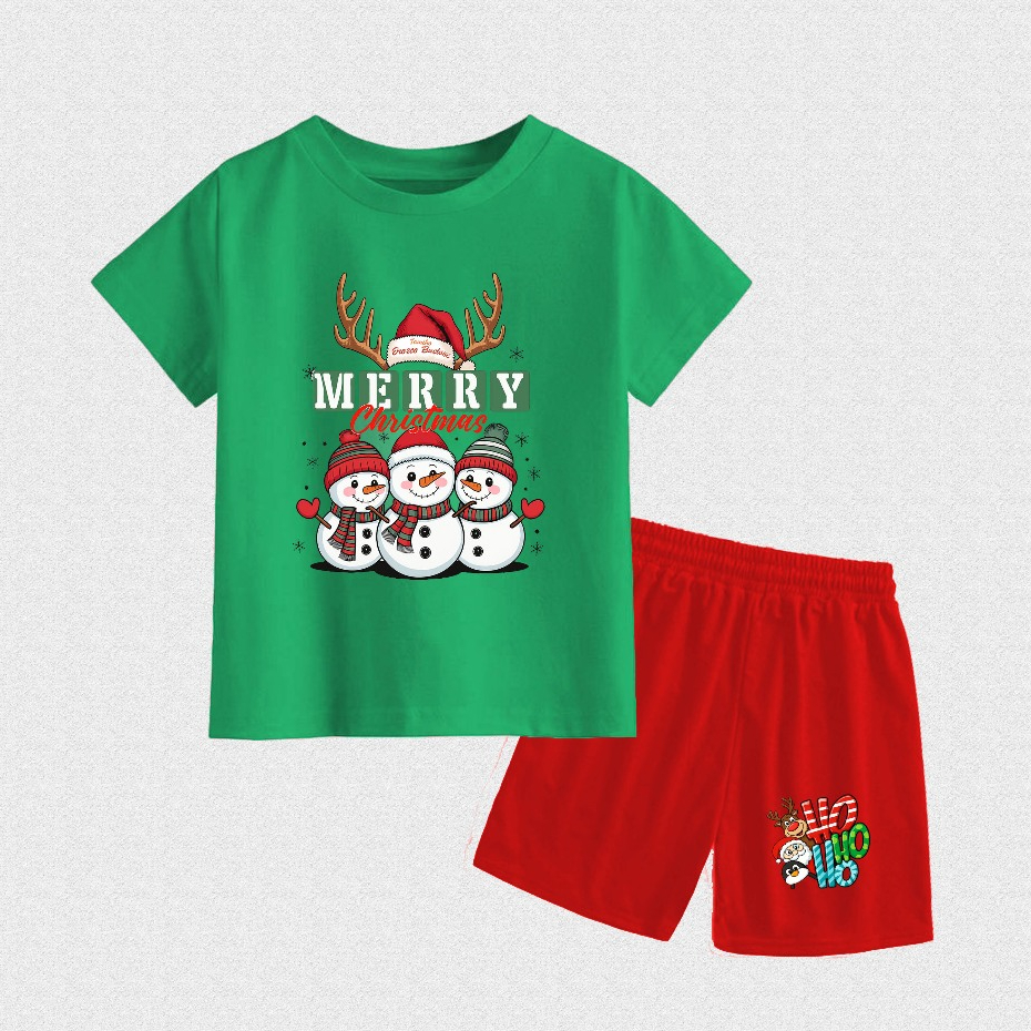 Setelan Kaos Lengan Pendek Anak Cowok Cewek Baju Anak Laki-Laki Usia 2-9Tahun Karakter Natal Rusa Sa
