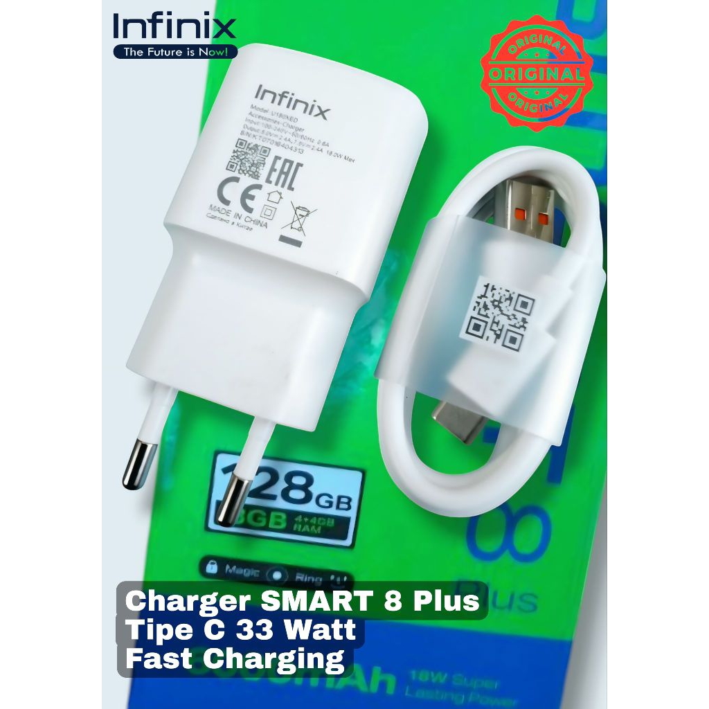 Casan ORI Hp Infinix SMART 8 Plus Fastcharging, Tipe C 18 Watt/5V-2,4 Amper, Original Bergaransi