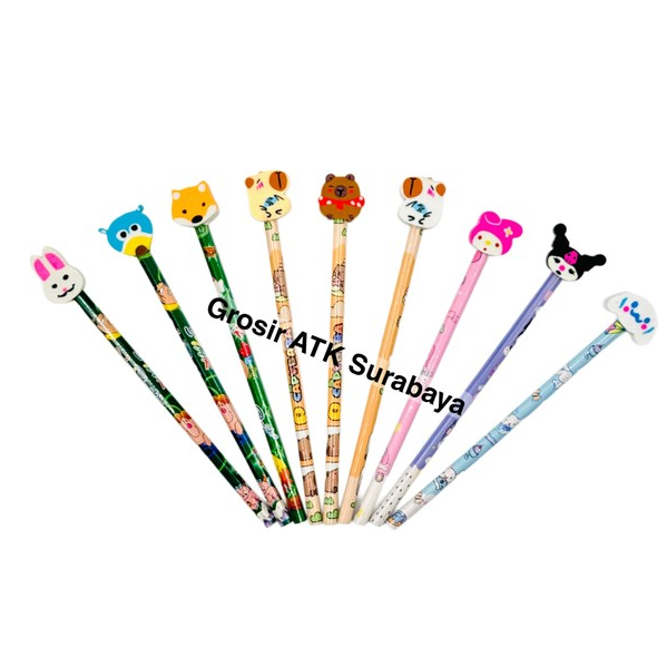 

( DAPAT 1 PCS ) PENSIL + PENGHAPUS KARAKTER E-01 / PENSIL + STIP E-01 Anak Lucu Karakter Cute Animal