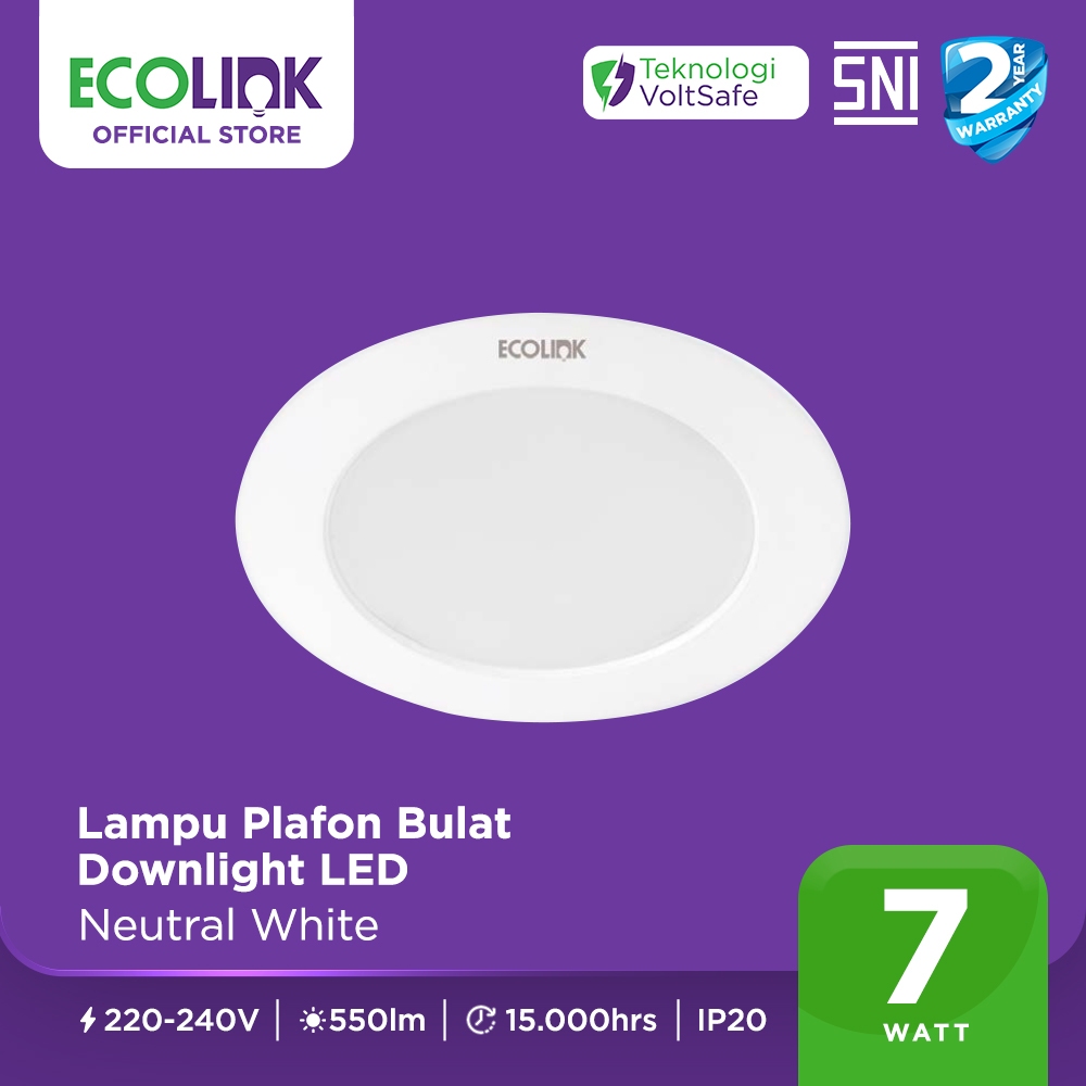Ecolink Lampu Plafon Bulat Downlight LED 7W Putih Natural