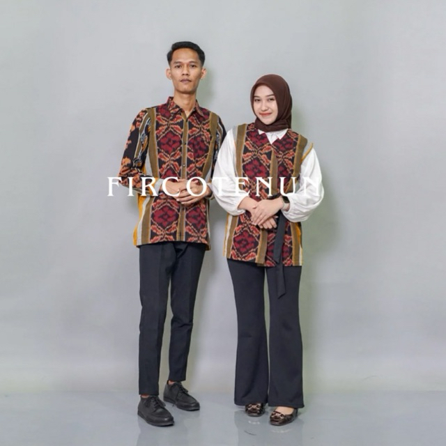 Couple Tenun Aruna - Vest Tenun Wanita & Kemeja Tenun Pria Modern Elegan
