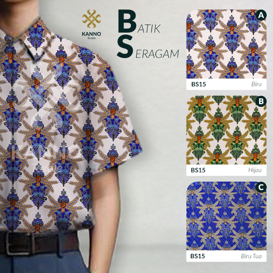 KAIN BATIK SERAGAM SEKOLAH BAHAN BSY SANWOS BS15 WARNA HIJAU/BIRU