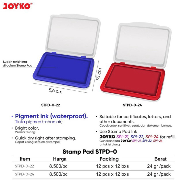 

Bak Stempel JOYKO Premium Merah Dan Biru STPD-0-24 / Stamp Pad JOYKO Blue and Red / Bantal Stempel STPD-0-22
