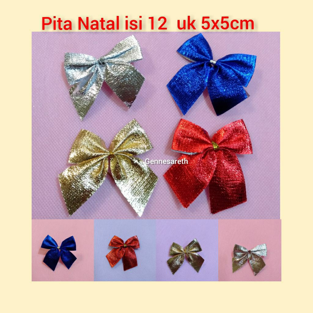 Pita Natal isi 12pc/Pita Pohon natal ukuran 60cm-90cm/Dekorasi Natal/Aksesoris Pohon Natal