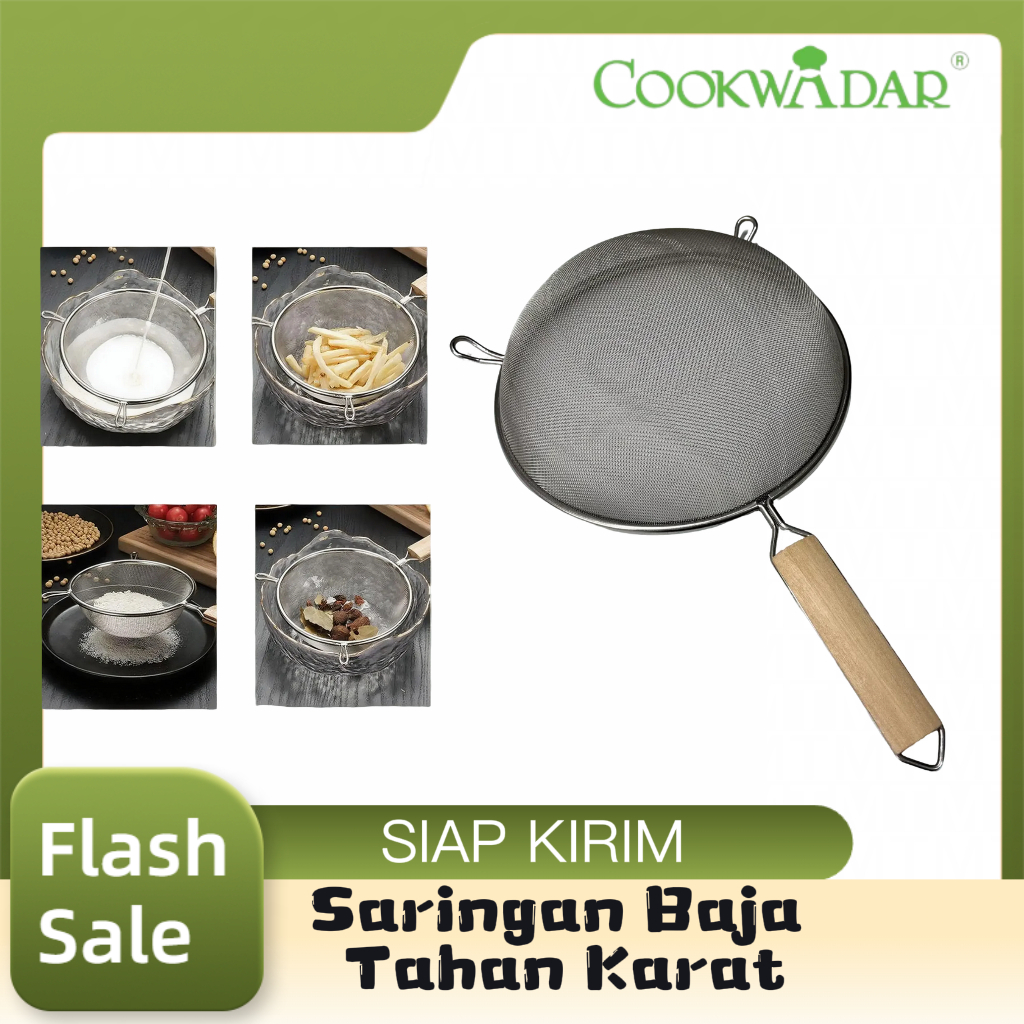 Saringan Ayakan Tepung Stainless Gagang Kayu Saringan Minyak Serbaguna Alat Dapur Halus Serok