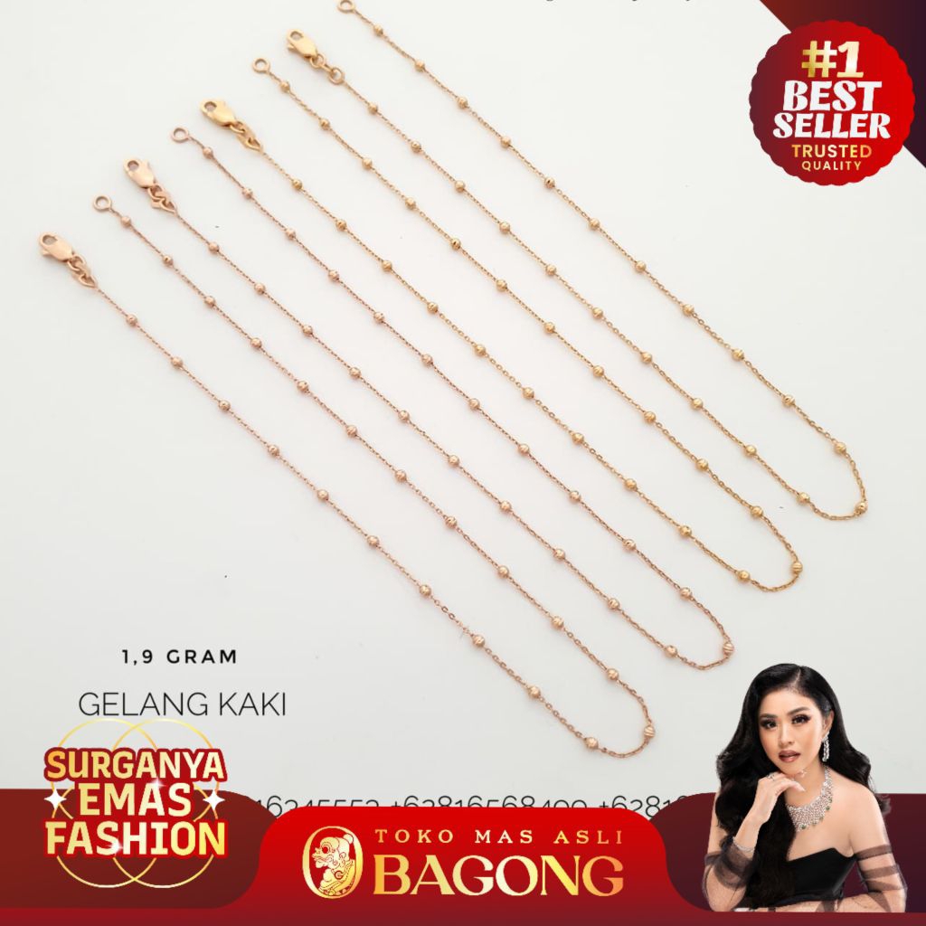 GELANG KAKI FASHION JEDAR 17K / 750 - ASLI BAGONG GOLD BAGONG EMAS