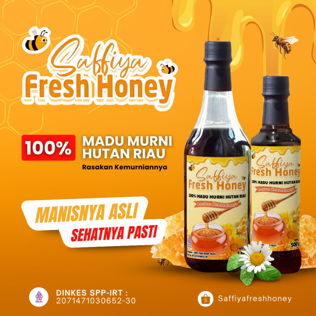 

SAFFIYA FRESH HONEY 100% Madu Murni Hutan Akasia Riau Asli & Teruji Laboratorium Halal Madu Premium.