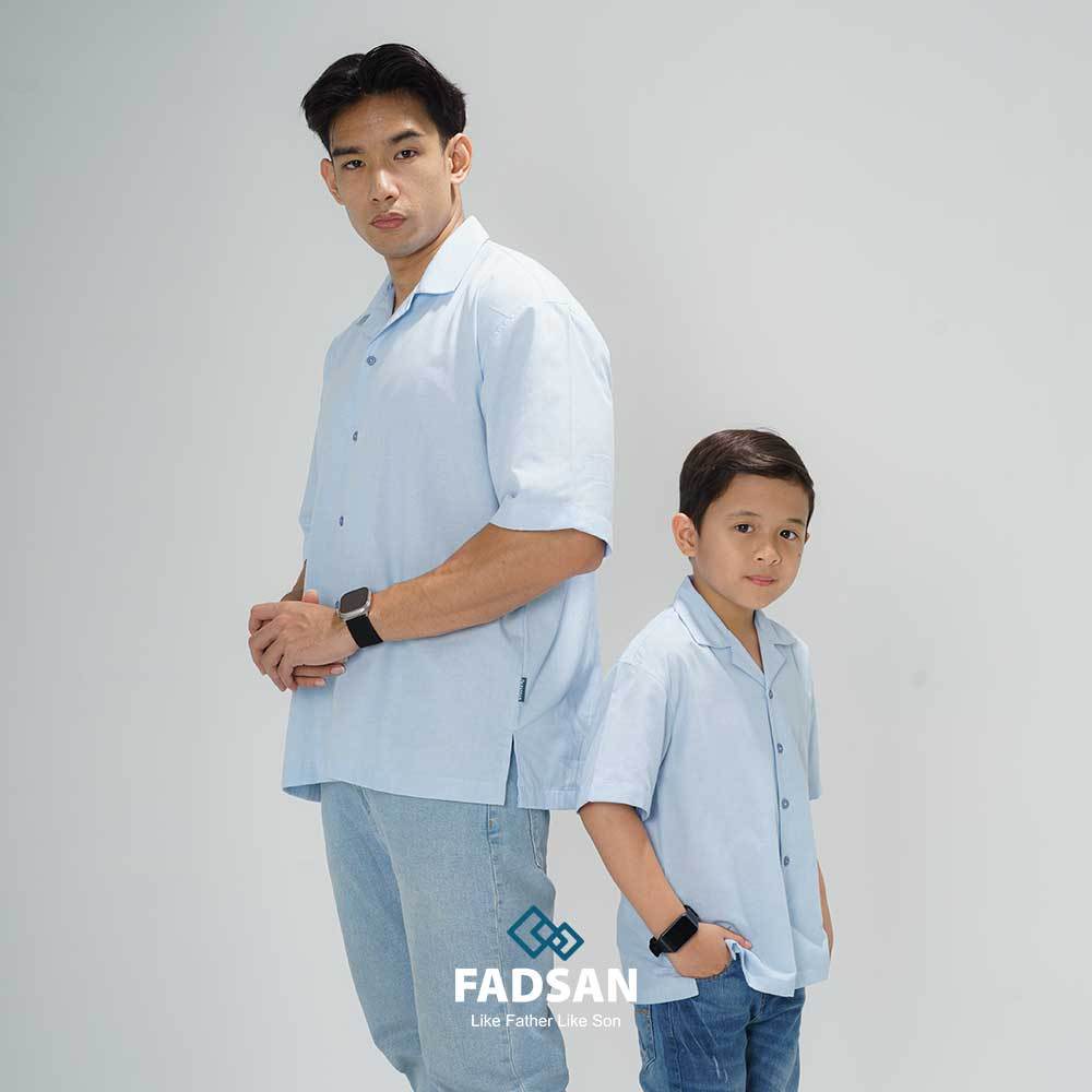 Kemeja Koko Couple Polos Oversize Lengan Pendek Ringan Warna Biru - Kazu Series Fadsan