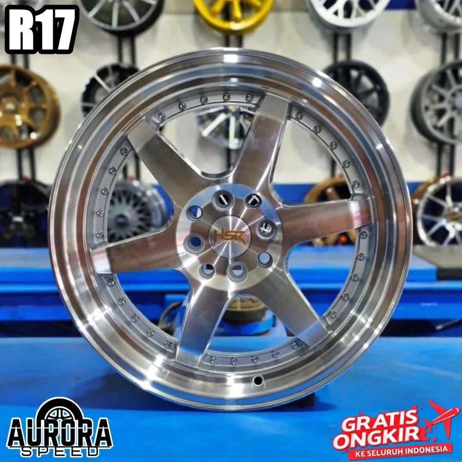Velg celong ring 17 lebar 7,5/8,5 HSR BORGO R17 Silver mobil Jazz Kijang Vios Avanza Yaris Rocky