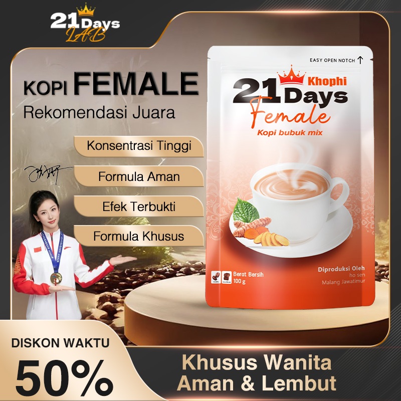 

21Days Coffee Female Coffee – Kunyit, Kacip Fatimah, Daun Sirih, Gula Aren – Rekomendasi Juara Olimpiade