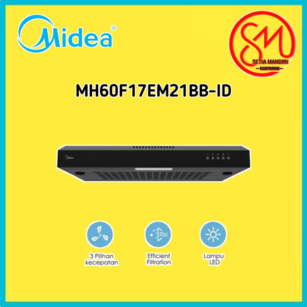 Midea Cooker Hood Slim 60cm Hitam&Stainless - MH60F17EM21BB-ID / MH60F17EM21SB-ID | Filter Aluminium