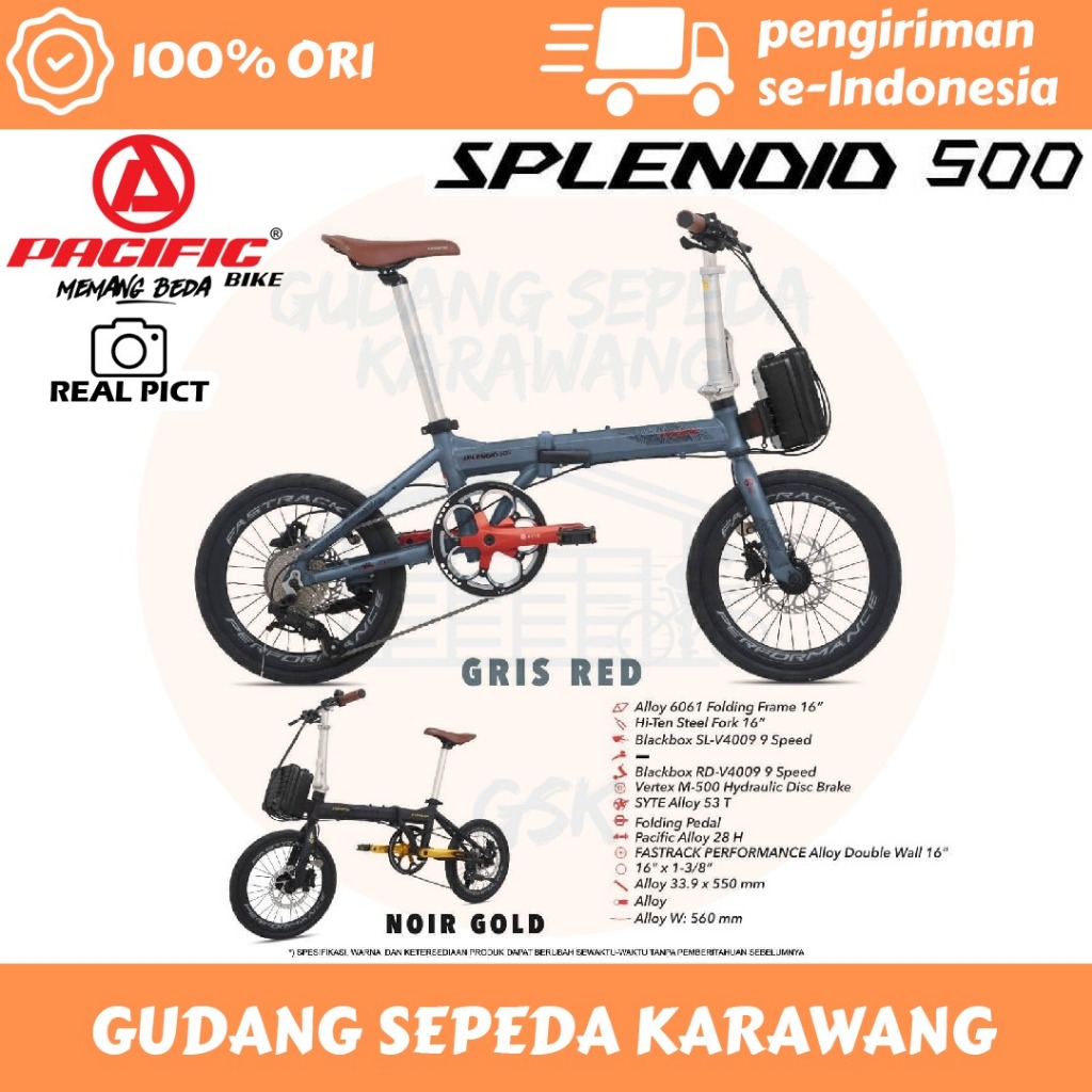 SEPEDA LIPAT 16 INCH PACIFIC FOLDING SPLENDID 500 (1x9 HD) SUPER PROMO