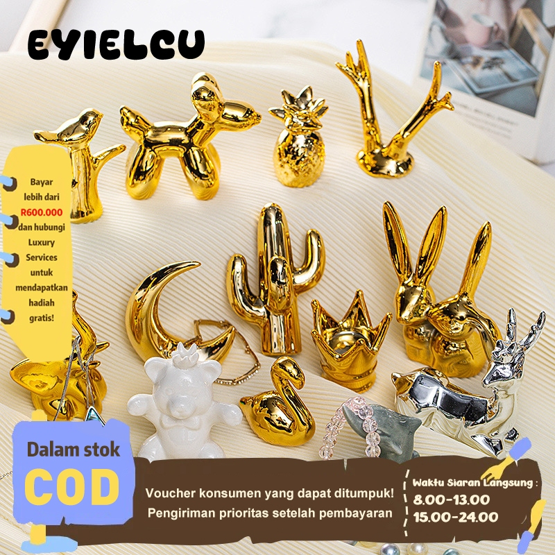 Eyre ✨Nordic Ins Style Light Luxury Emas Keramik Kecil Hewan Ornamen Kreatif Elektroplating Fotograf