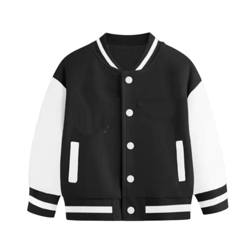 AMMERA | Jacket Baseball Varsity Anak Unisex Premium Polos Usia 2-13 Tahun | Warna Black