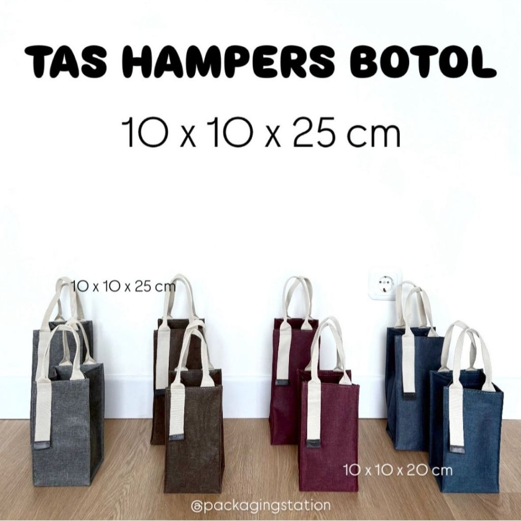 

TAS HAMPERS BOTOL CANVAS 10x10x25 / TAS SOUVENIR ULANG TAHUN / TAS HAMPERS NATAL LEBARAN