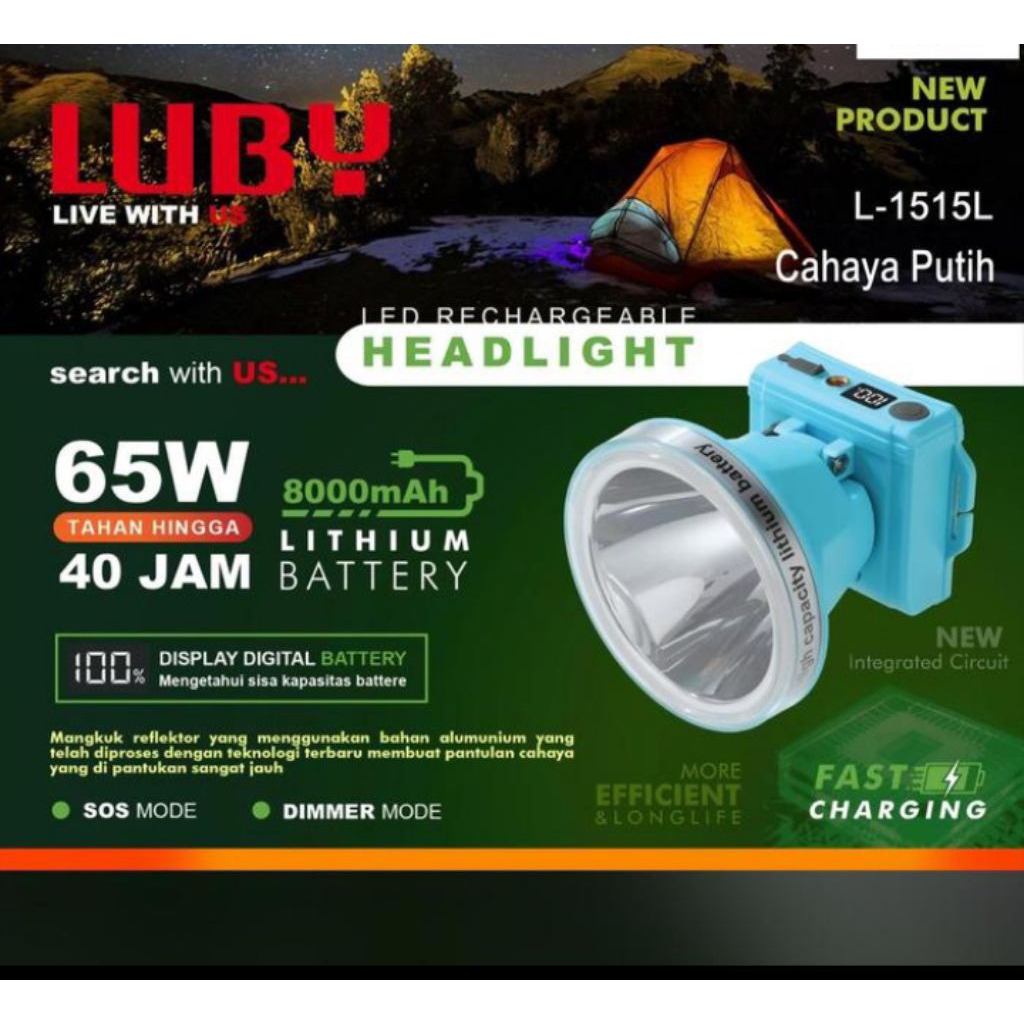 Senter kepala luby L-1515 65 W senter head Cahaya super terang dengan dua Cahaya, cahaya putih dan c