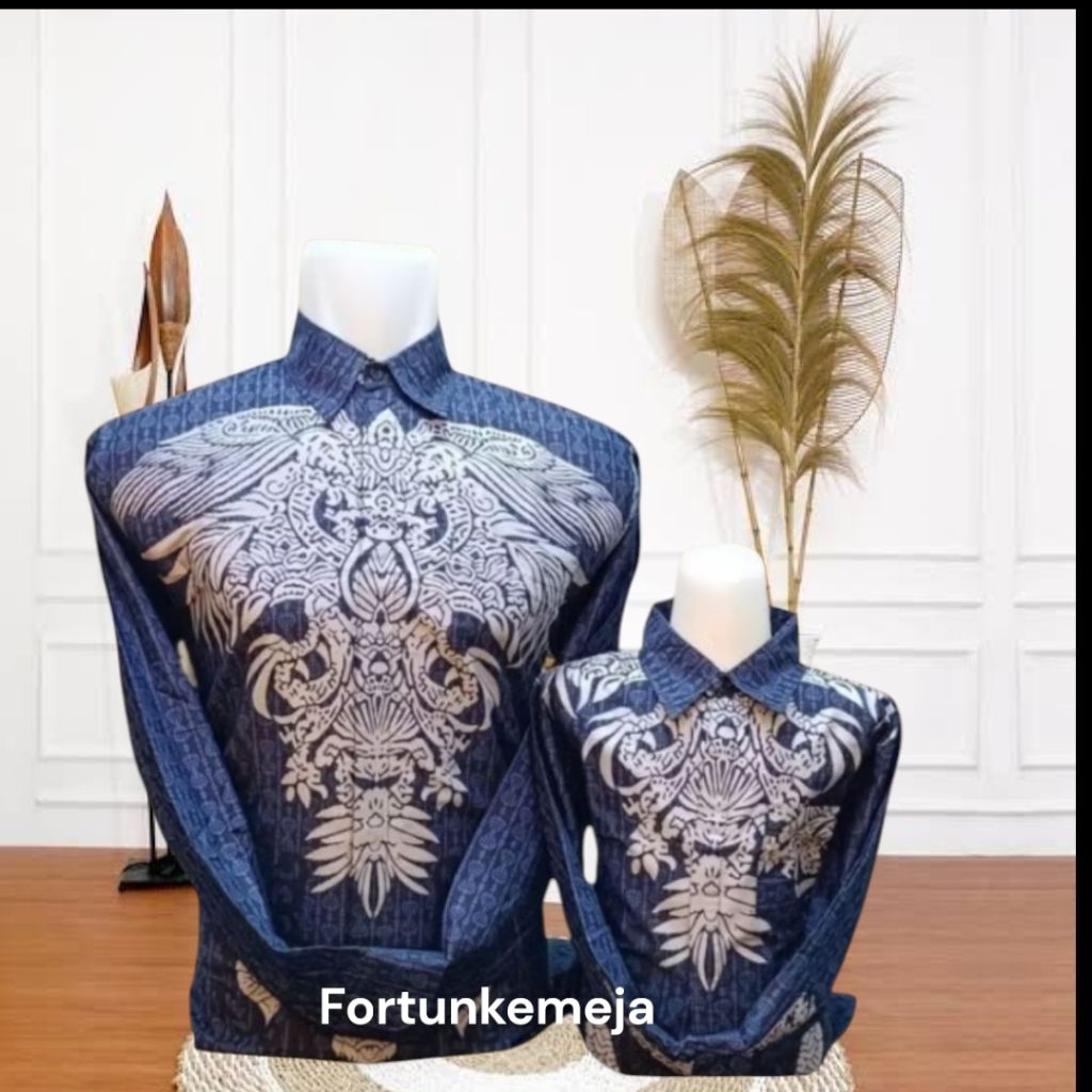 Batik couple ayah anak biru Dongker-batik couple keluarga-kemeja batik lengan panjang-batik ayah ana