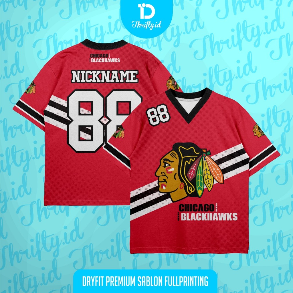 Jersey Baju Wanita/Pria CHICAGO BLACKHAWKS MERAH Custom Zumba, Futsal, Badminton, Volly, Tennis GRAT