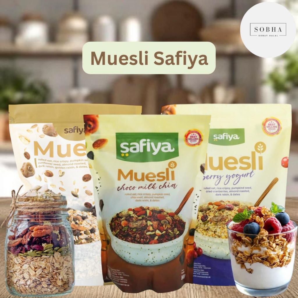 

Safiya Muesli - Original & Berry Yogurt & Choco Milk Chia Premium Sarapan Sereal Diet Sehat
