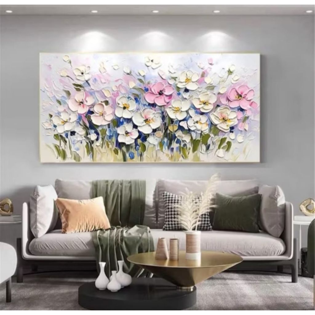 Lukisan Bunga Melati Tekstur Timbul Minimalis Modern