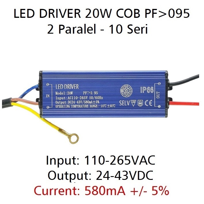 Led Driver 20W 580mA DC24-43V WP PF 0.95