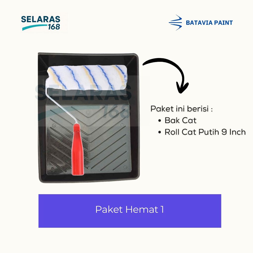 Paket Hemat Alat Cat Tembok Lengkap | Roll Cat 9 Inch, Bak Cat, Kuas, Amplas, Kape, Lakban