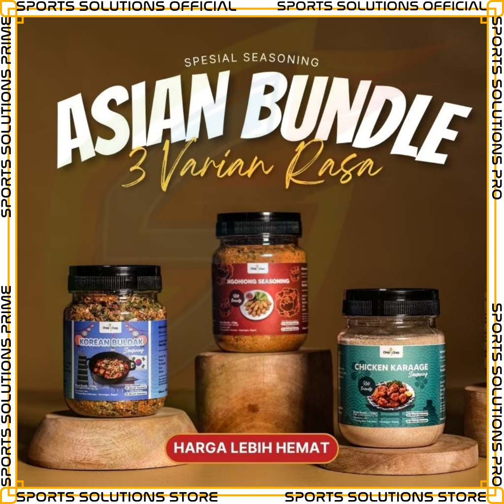 

SPORTS SOLUTIONS PRIME X CHOPCHOP Asian Bundle Chop Chop Rub Kombinasi dengan 3 Varian - Korean Buldak, Ngohiong, Chicken Karage Asian Bundle Chop Chop Rub Halal Premium 3 Varian