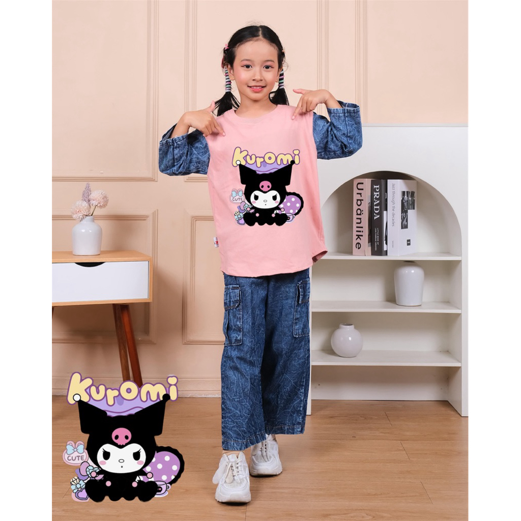 New Setelan Anak Perempuan Levis Cargo Baju Kaos motif Baju Anak Kekinian 2025 Setelan Anak Perempua