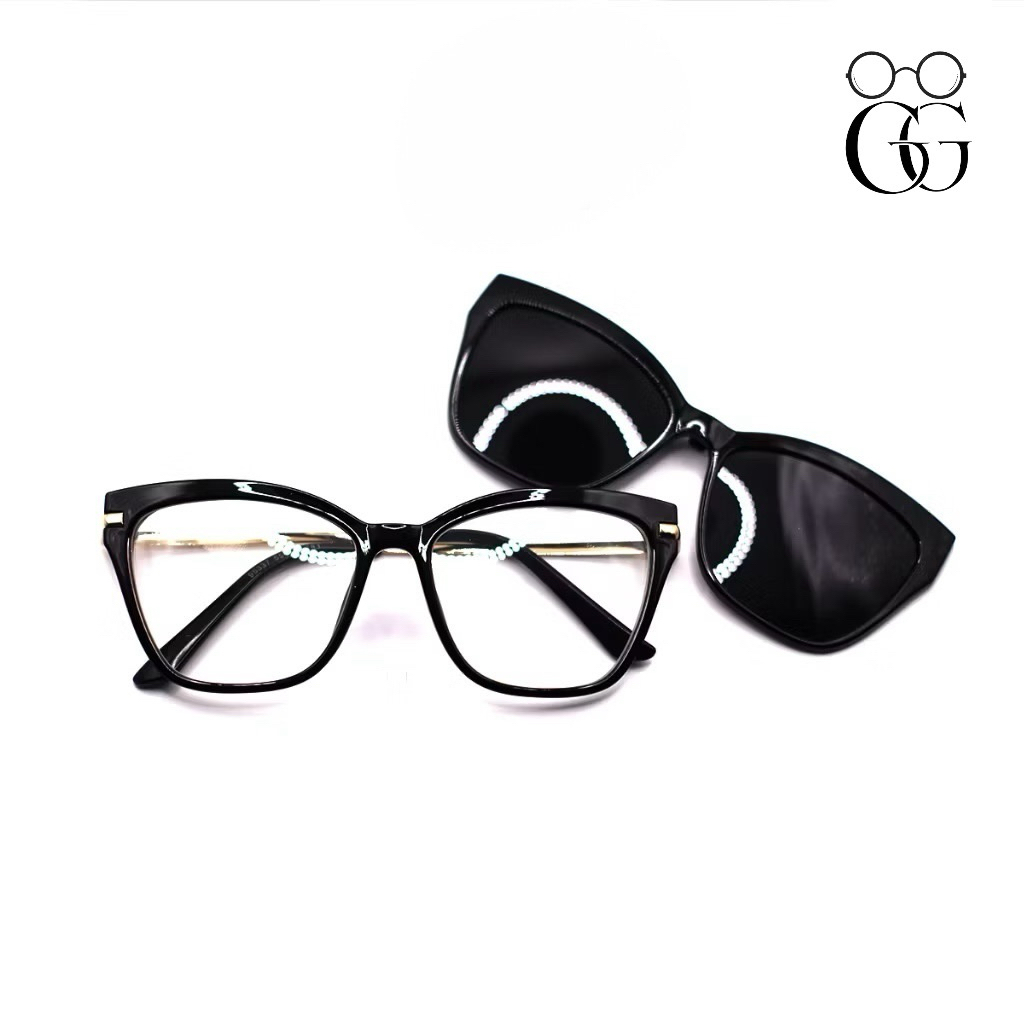 Frame Kacamata Wanita Clip On 95337 Cat Eye | Kacamata Clip On Hitam | Frame Plastik Premium Gagang 