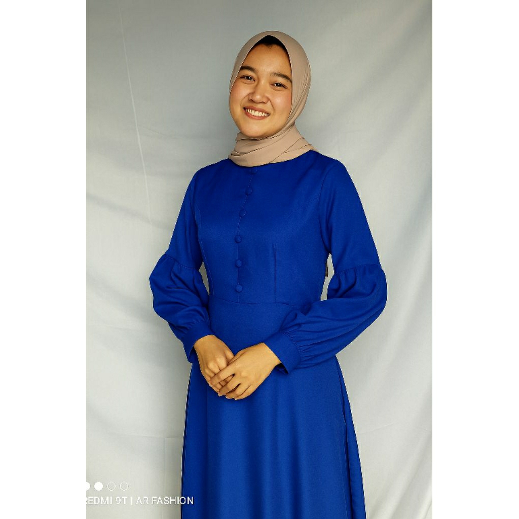 Sakila Gamis Modern Dress Terbaru Tangan Balon Biru Elektrik