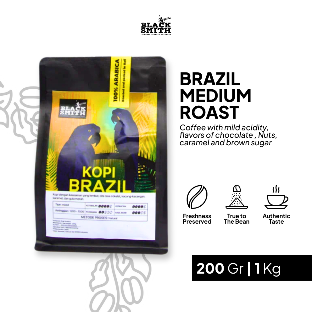 

Kopi Bubuk Arabica Blacsmith Coffe Brazil Natural Espresso Roast Hitam Kuat