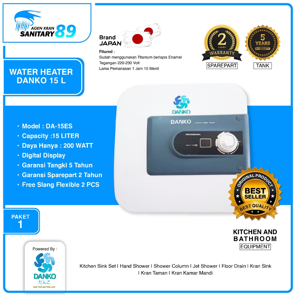 WATER HEATER 15 L DANKO/WATER HEATER/PEMANAS AIR HANGAT/WATER HEATER+KRAN BATHUB/WATER HEATER+SHOWER