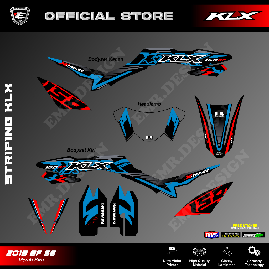 Striping KLX 150 2018 BF SE Xtreme Merah Biru