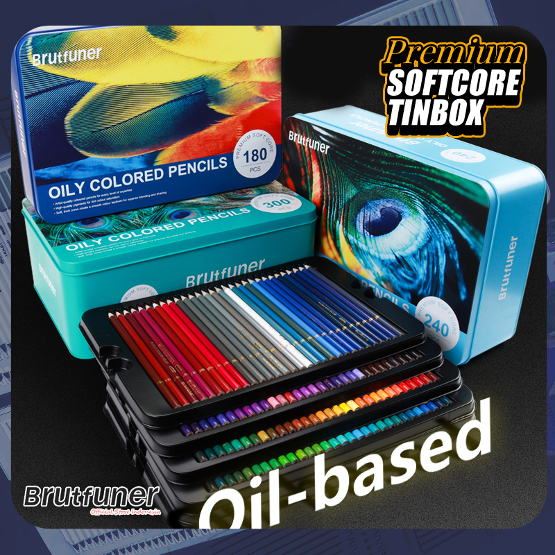 

Brutfuner 180 240 300 Oily Colors Premium Soft Core Pencil Iron Tin Box Set
