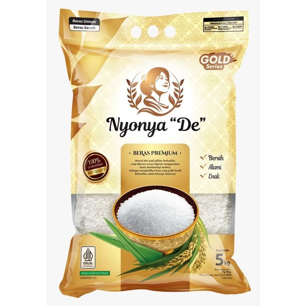 

Beras Nyonya De Gold Series beras kepala super premium mix pandan wangi