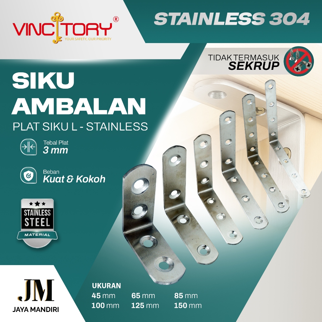 Siku L Stainless Tebal 3mm Lemari Kabinet 90 Derajat VINCITORY | Plat Siku Pigora Stainless Tebal