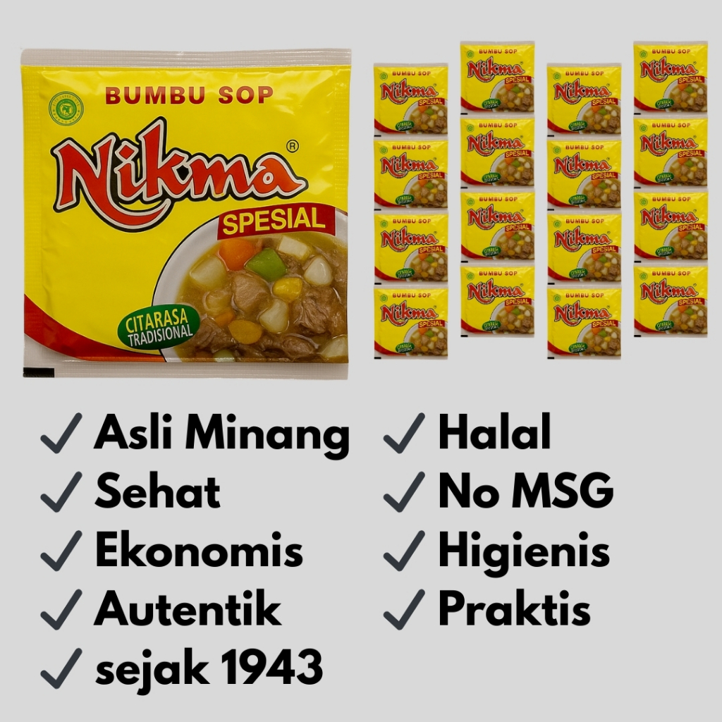 

NIKMA Bumbu Sop Padang 12 Sachet Higienis Halal Rempah Asli Tradisional