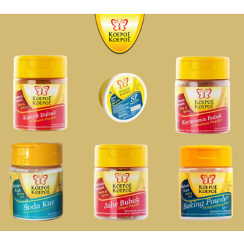 

REMPAH & PELENGKAP BAKING DALAM KEMASAN MEREK JAY'S & KOEPOE (KAYU MANIS BUBUK, JAHE BUBUK, KUNYIT BUBUK, SP, BAKING POWDER, SODA KUE, ITALIAN HERBS, CURRY POWDER, GARAM MASALA)