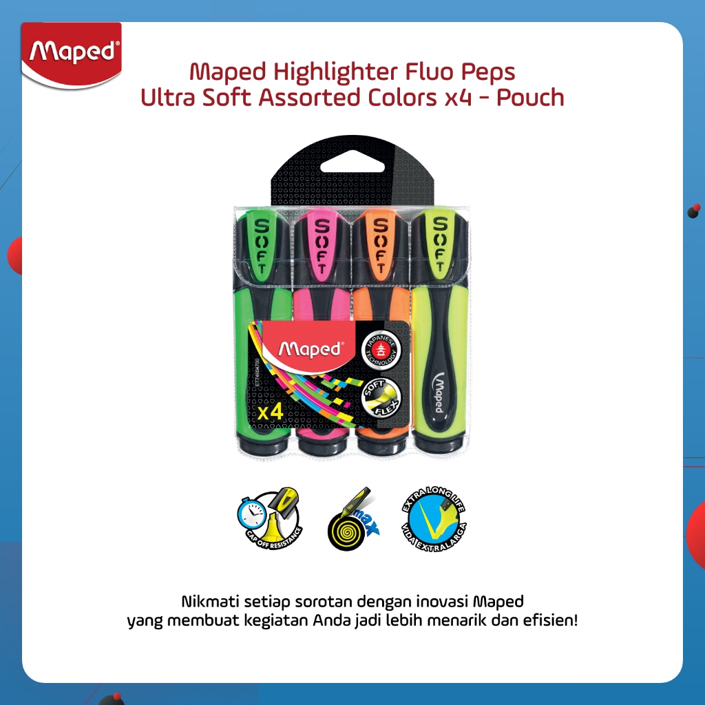 

Maped Highlighter Fluo Peps Ultra Soft Assorted Colors x4 - Pouch