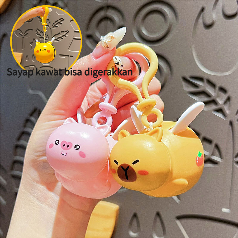 Cute Capybara Keychain - Karet Babi Pull Line Flying Toy for Backpack, Unique Gift for Kids & Adults
