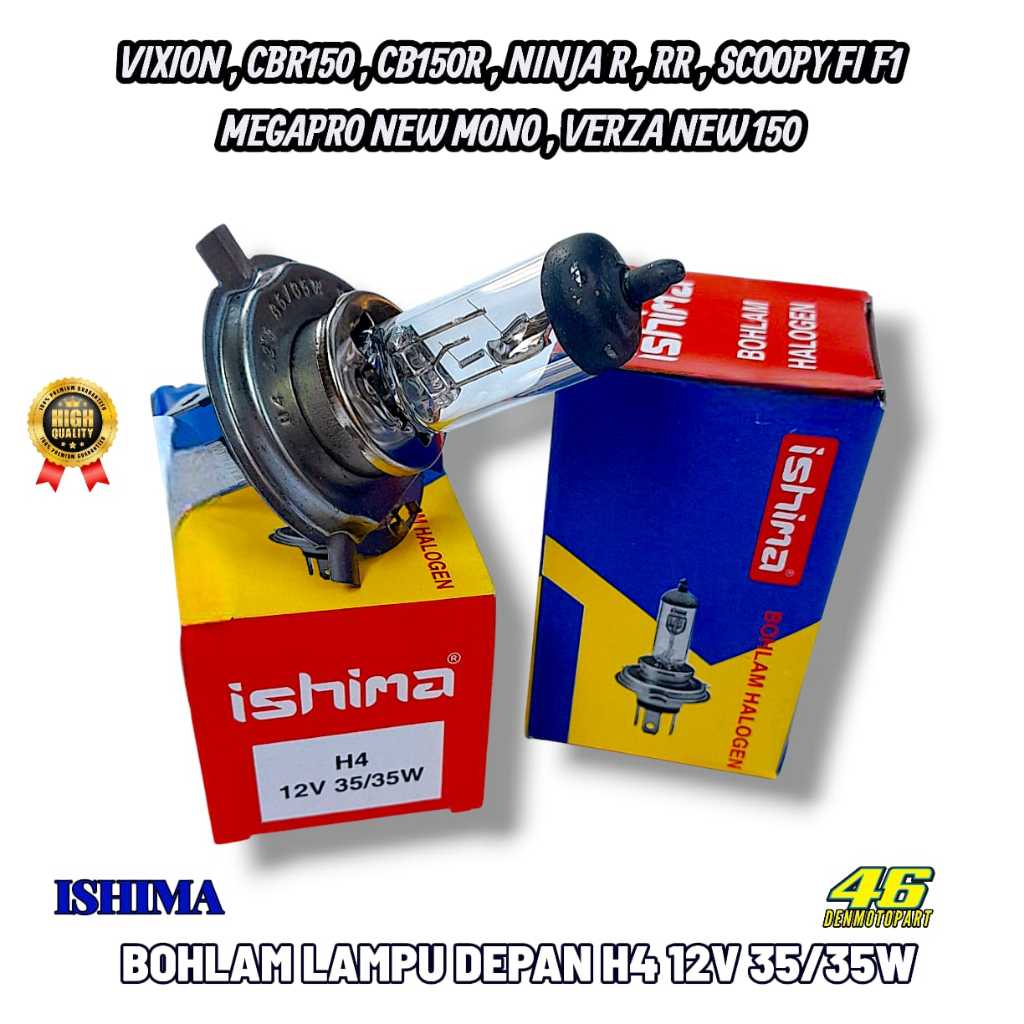 Bohlam Lampu Depan Halogen [ Ishima ] HS1/H4 12V 35/35W Motor - Vixion , Cbr150 , Cb150r , Ninja R /