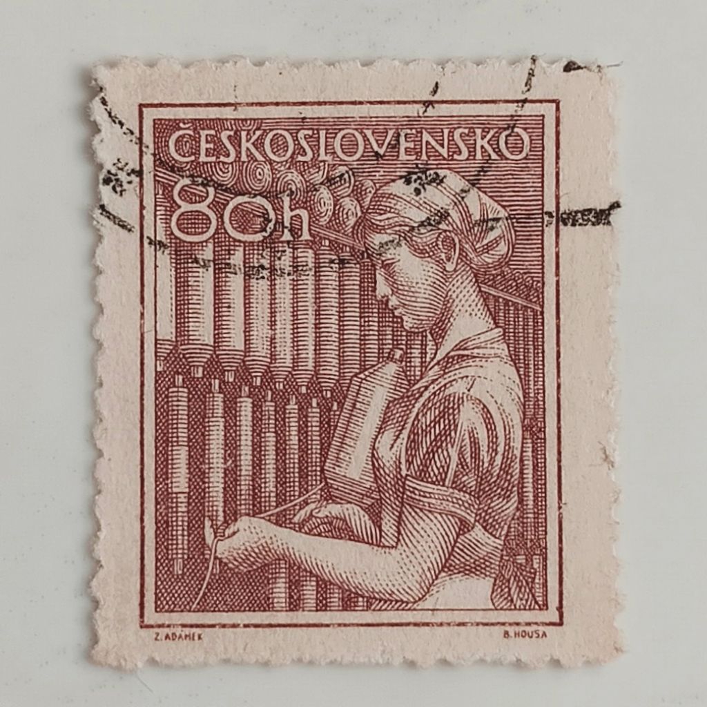 

(AD) Perangko Cekoslowakia 1954 Professions - Textile Worker 80 haléř Used