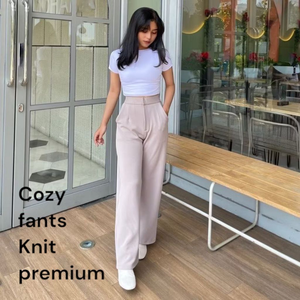 Celana Panjang Wanita Highwaist Knit Premium Cozy Pants Kulot Modern
